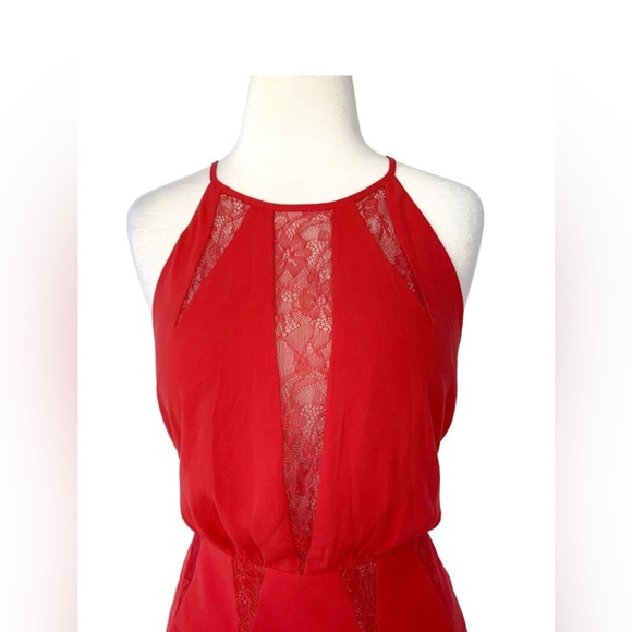 BCBG halter lace short dress. Red with a tint of coral. Size 0. - Picture 5 of 6